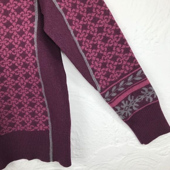 Cabela’s Burgundy Pattern Merino Wool Nordic Zip Cardigan - Picture 7 of 13